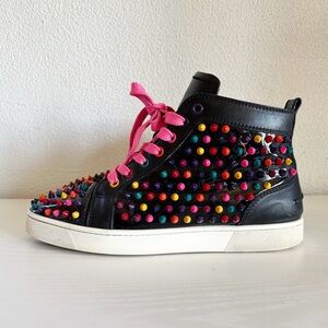 Christian Louboutin Black Multicolor Spike High Top Sneakers Size EU 41.5